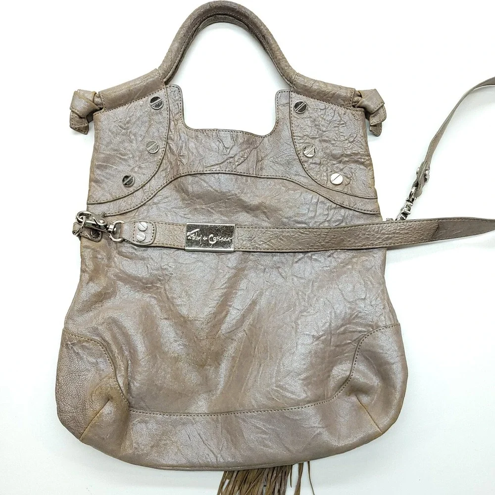 Foley & Corinna‎ Purse Mid City Tote Brown Taupe Pebbled Crossbody Hobo Zip